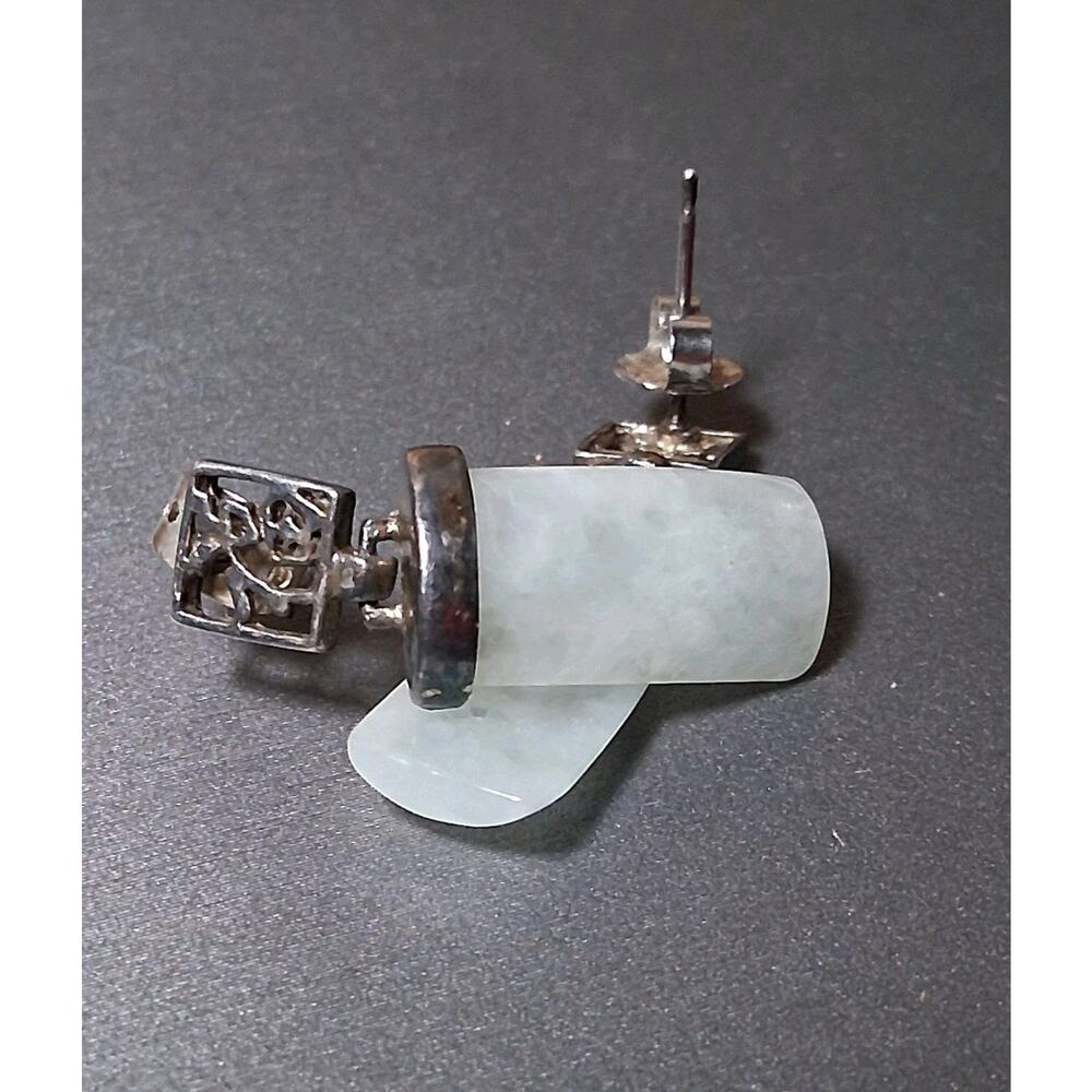 Sterling Silver 925 & Chones Jade Dangle Stud Earrings
